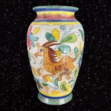 Vintage Italian Pottery Large Vase Marked Whimsical Painted Animal W Flowers picture