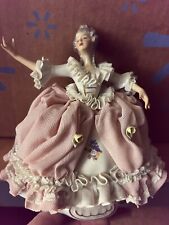 Vintage Dresden Porcelain Lace Figurine - Lady Sitting In Chair picture
