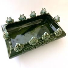 Vintage ? Ceramic Planter 10  Sitting Frogs Rectangle Oblong Green Toads EUC picture
