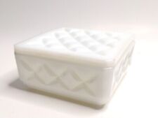 Milk Glass Pressed Diamond Quilted Pattern Square Lidded Trinket Box  picture
