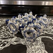 8 Silvestri Blue & White Porcelain Standing Teapot Napkin Rings 3.5