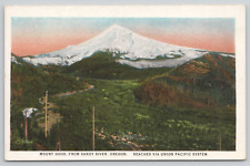 Sandy River Oregon Mount Hood from Union Pacific Train White Border Postcard picture