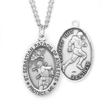 Saint Sebastian Oval Sterling Silver Football Male Athlete Medal 1.1in x 0.7in picture