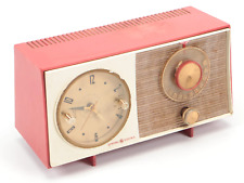 Vintage General Electric Tube Clock Radio Mid-Century Modern Red &White No Audio picture