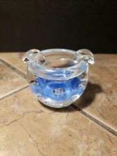 Joe Rice? Ashtray 1990 vinatage glass paperweight blue trumpet flowers  UNSIGNED picture