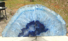 Agate Geode Blue Bookends-XL-11 lb 6 ounce-5 3/4 tall-Exc Colors-DruzyCenters picture