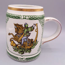 Vintage Porcelain German Beer Mug Man Hunting Deer On A Horse And Carrying Horn picture
