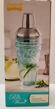 Pioneer Woman Cassie Teal Embossed Glass Cocktail Shaker ~ NEW picture