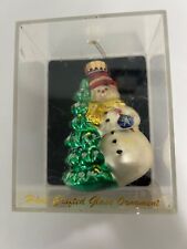 Hand Crafted Glass Ornament, Snowman with Tree, Celebrations, Pre-Owned picture