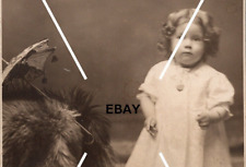 C 1904-1918 RPPC Postcard Cute Toddler Girl Fur Umbrella AZO picture