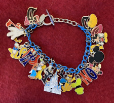 RETIRED Disney World Silvertone And Blue Chain Charm Bracelet, 8 Inches picture