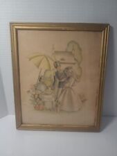 1920s FRENCH CRINOLINE LADIES & SOLDIER LITHOGRAPH BUTTERY CHIPPY WOOD FRAMES picture