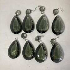 Lot of 8 Vintage Chandelier FACETED CRYSTAL Teardrop Smoky Grey picture