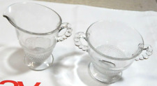 Antique L E Smith Depression Glass Tiny Hobnail Creamer & Sugar Bowl picture