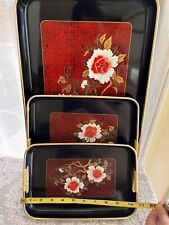 Vintage Toyo Serving Trays Lacquer Ware Floral Set of 3 Nesting Trays NOS IOB picture