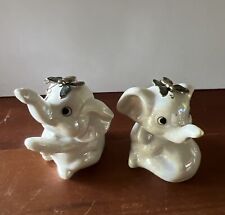 2 Elephant Butterfly Figurine White Iredesent Shinny Trunk Up 2.5