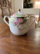 Antique Nippon Hand Painted Sugar Bowl With Lid Pink Flowers  picture