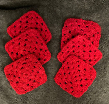Vintage Handmade Crochet Drink Coasters Trivets Set Of 6 Deep Red picture