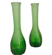 Vintage Bud Vases Frosted To Clear Ombre Green Glass 1960s picture