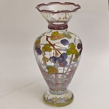 Tracey Porter Hand Painted Glass Bud Vase Grapes and Leaves Purples Yellow Brown picture