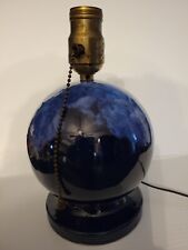 ANTIQUE BRUSH McCOY ART POTTERY GLOBE TABLE LAMP COBALT BLUE 'ONYX LINE' c. 1930 picture
