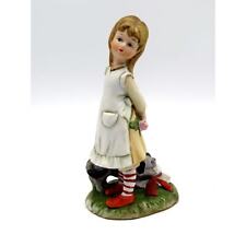 Vintage Lefton Porcelain Figurine Young Girl with Dog picture