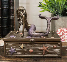 Ebros Bronzed Resin Mermaid Ariel Resting Jewelry Trinket Decorative Box 5