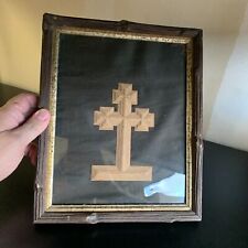 Vintage c.1920s Tramp Cart Cross w/ Rust Wood Picture Frame FOLK ART Christian picture