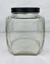 Vintage Kitchen Hoosier Cabinet Jar Art Deco Ribbed Glass Canister LG 8” Tin Lid picture