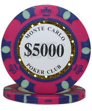 MRC POKER 50pcs 14g Monte Carlo Poker Club Poker Chips $5000 picture