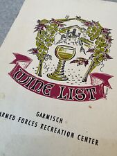 Vintage Wine List MidCentury Garmisch Armed Forces Rec Center Military Estate picture