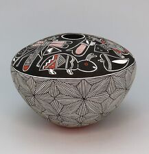Signed Acoma Pueblo Geometric Zoomorphic Pottery Seed Pot Vase Eye Dazzler picture