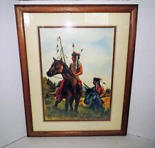 Antique Native American Indian Old Master Painting WARRIORS ON HORSE - SIGNED picture