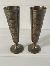 Vintage Brass Candlesticks Candle Holders 5” Etched Set of 2 picture