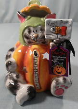 Blue Sky Clayworks Tealight Candle Holder Halloween Cat Jack O Lantern Pumpkin picture