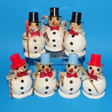 Lot 7 Christmas Putz Mica Spun Cotton Snowman with Top Hat Made in Japan 1950s picture