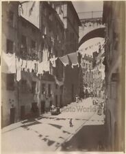 Genoa Carignano street view drying laundry antique albumen art photo Noack Italy picture