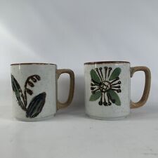 Vintage Speckled Stoneware Japan Mug Floral Design Otagiri Style MCM Set Of 2 picture