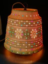 Vintage Working Lawnware Hanging Lamp MCM Camping RV Swag Light Flower Pot Beads picture