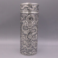 Real Fine Silver 999 Cup Drinking Healthy Water Cup Luck Nine Dragon Carved 100g picture