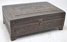 Antique Wooden Storage Chest Box Original Old Hand Crafted Fine Floral Carved picture