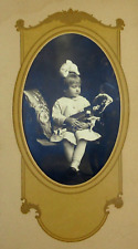 Antique Cute Girl Porcelain Doll Cabinet Photo Bonnet Curly Hair 1900s picture