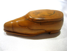 Antique Carved Wooden Treen Flower Shoe Snuff Box picture