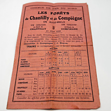 Antique Fench Train Schedule 15 June 1922 Paris Chantilly Compiegne Auto-Mails picture
