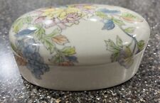 Vintage IRICE Porcelain Trinket Box Jewelry White Floral Transfer I W Rice Japan picture