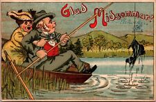 Swedish Comic Postcard Glad Midsommar  Happy Midsummer Fishing Catches Boot picture