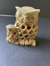 Handcrafted Soapstone Carved Mother Owl With Baby  Inside Figurine Made In India picture
