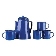 8 Cup Coffee Pot with Percolator, 4 Mugs Set, Kiln-hardened Blue Enamel Finish picture