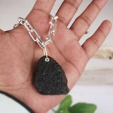 Authentic Raw Czech Moldavite Pendant 925 Sterling Silver Statement Necklace picture