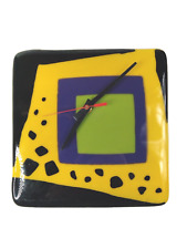 Artist Signed Art Glass Clock Yellow Black Funky Signed Dated Tested Works picture